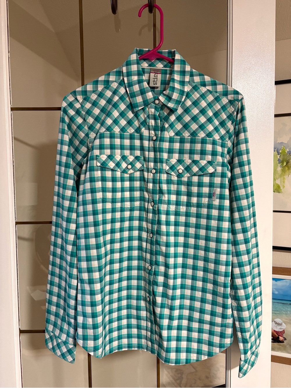 Stio Teal and White Gingham Button Shirt